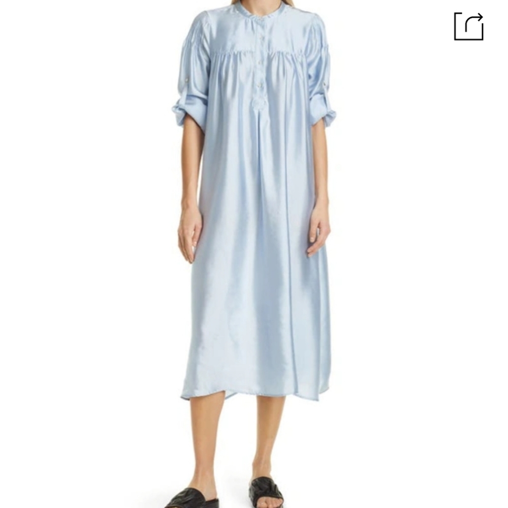 Birgitte Herskind Blue Stella Maxi Shirt Dress Size 40 Silk